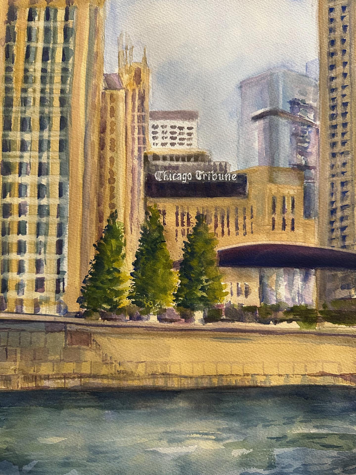 Deborah Paige-Jackson – Chicago Reflections: Tribune on the Riverwalk