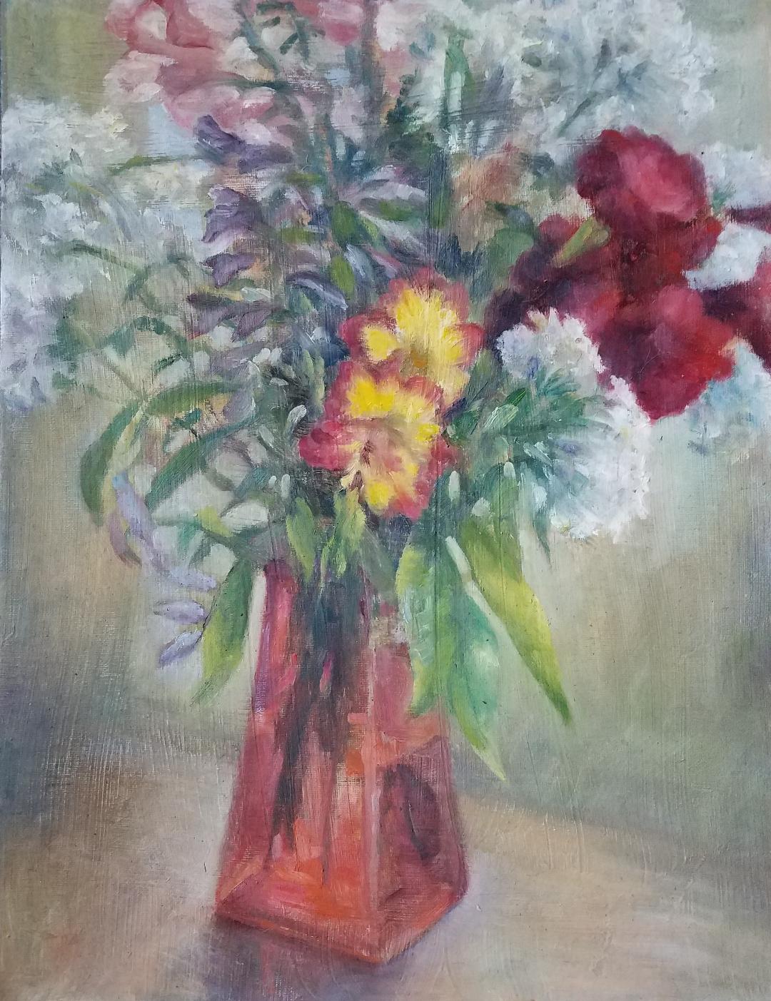 Gregorio Mejia - Bouquet in Red Vase